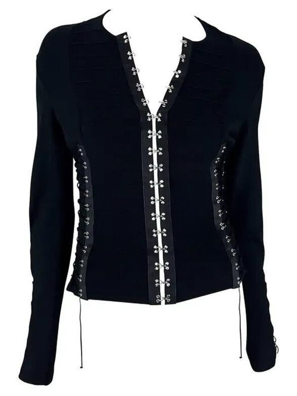 Vintage JOHN GALLIANO S/S 2003 Hook Eye Lace Up Knit Cardigan Sweater in Black